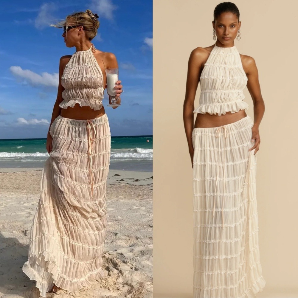NWT Arcina Ori Juliette Skirt Cream Medium Maxi Tiered - Picture 2 of 10